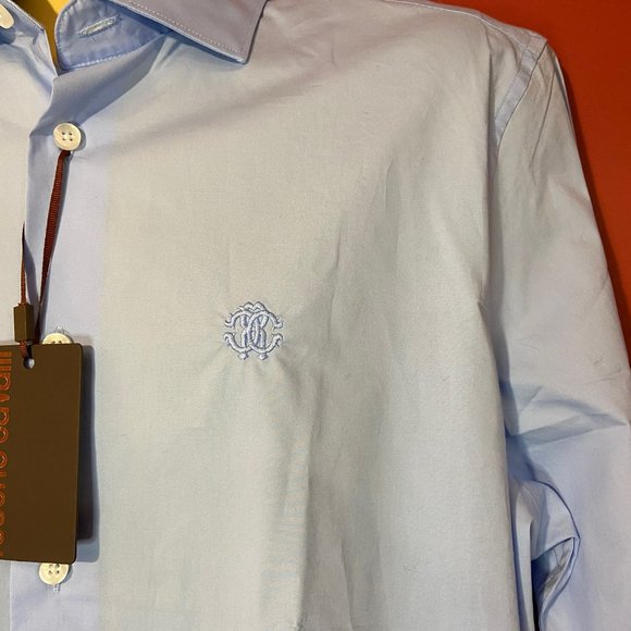 Roberto Cavalli Men's Light Blue Monogram Embroidered Shirt - NWT - Picture 3 of 5